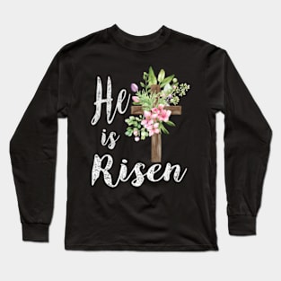 He Is Risen Floral Cross HapEaster 2023 Long Sleeve T-Shirt